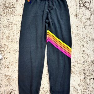 Aviator Nation chevron sweatpants charcoal and neon